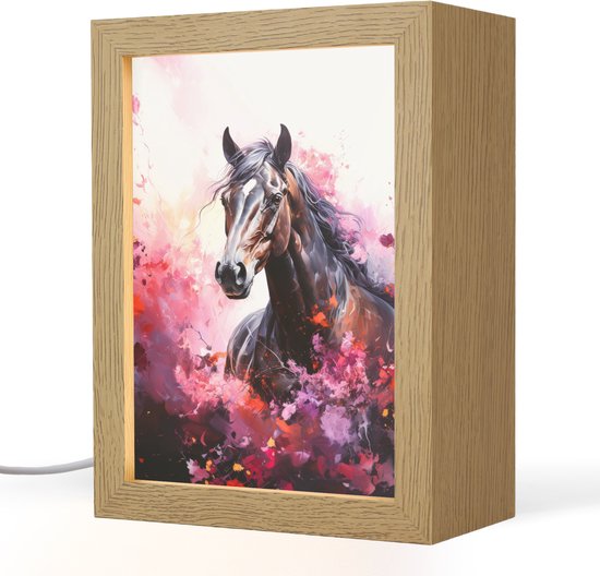 Nachtlampje 15x20 cm - Kinder lampje - Paard - Dieren - Meisje - Roze - Tafellamp kinderkamer - Slaapkamer lamp - Bedlamp kinderen - Kinderlampje stopcontact - Wandlamp babykamer - Nachtlampjes van Merkloos