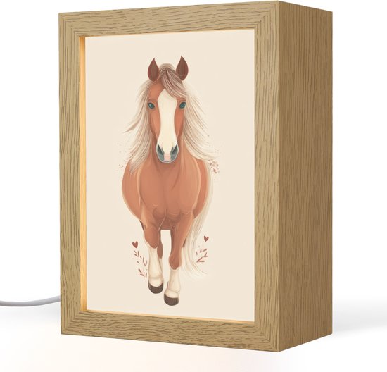 Nachtlampje 15x20 cm - Kinder lampje - Paard - Galop - Bruin - Tafellamp kinderkamer - Slaapkamer lamp - Bedlamp kinderen - Kinderlampje stopcontact - Wandlamp babykamer - Nachtlampjes