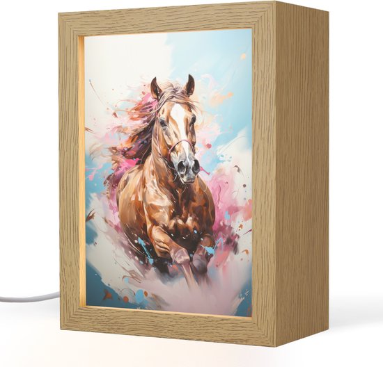 Nachtlampje 15x20 cm - Kinder lampje - Paard - Meisjes - Blauw - Roze - Tafellamp kinderkamer - Slaapkamer lamp - Bedlamp kinderen - Kinderlampje stopcontact - Wandlamp babykamer - Nachtlampjes van Merkloos