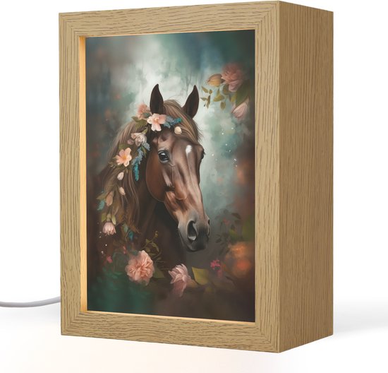 Nachtlampje 15x20 cm - Kinder lampje - Paard - Natuur - Bloemen - Dieren - Bos - Tafellamp kinderkamer - Slaapkamer lamp - Bedlamp kinderen - Kinderlampje stopcontact - Wandlamp babykamer - Nachtlampjes van OnlyWow