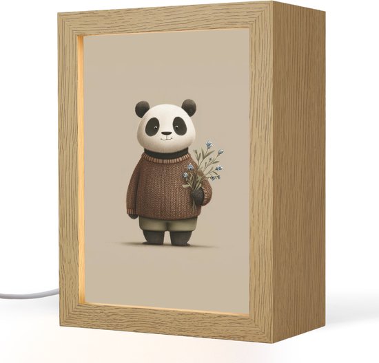 Nachtlampje 15x20 cm - Kinder lampje - Panda - Blauwe bloemen - Zachtheid - Tafellamp kinderkamer - Slaapkamer lamp - Bedlamp kinderen - Kinderlampje stopcontact - Wandlamp babykamer - Nachtlampjes van Merkloos