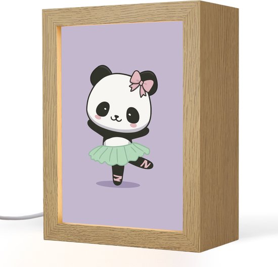 Nachtlampje 15x20 cm - Kinder lampje - Panda - Paars - Sierlijk - Kawaii - Tafellamp kinderkamer - Slaapkamer lamp - Bedlamp kinderen - Kinderlampje stopcontact - Wandlamp babykamer - Nachtlampjes van Merkloos