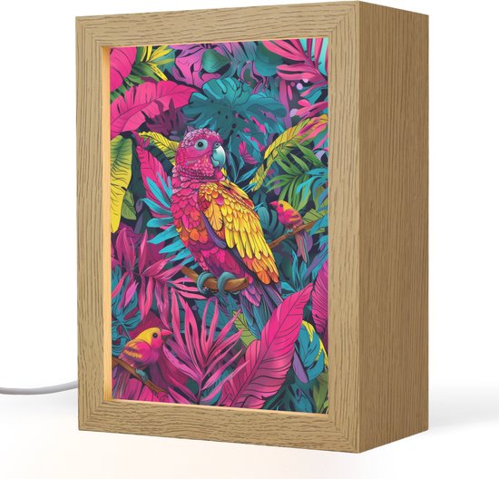 Nachtlampje 15x20 cm - Kinder lampje - Papegaai - Tropisch - Jungle - Kleurrijk - Tafellamp kinderkamer - Slaapkamer lamp - Bedlamp kinderen - Kinderlampje stopcontact - Wandlamp babykamer - Nachtlampjes van Merkloos
