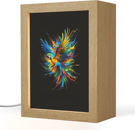 Nachtlampje 15x20 cm - Kinder lampje - Papegaai - Vogel - Dier - Kleurrijk - Verf - Tafellamp kinderkamer - Slaapkamer lamp - Bedlamp kinderen - Kinderlampje stopcontact - Wandlamp babykamer - Nachtlampjes van Merkloos