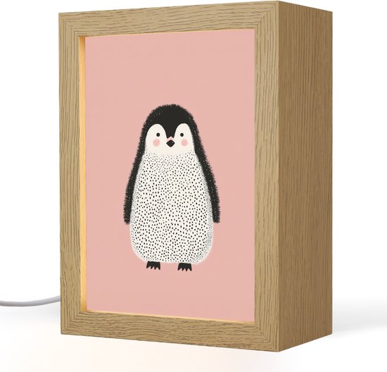 Nachtlampje 15x20 cm - Kinder lampje - Pinguïn - Stippen - Minimalistisch - Roze - Tafellamp kinderkamer - Slaapkamer lamp - Bedlamp kinderen - Kinderlampje stopcontact - Wandlamp babykamer - Nachtlampjes
