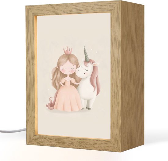 Nachtlampje 15x20 cm - Kinder lampje - Prinses - Eenhoorn - Pastel - Tafellamp kinderkamer - Slaapkamer lamp - Bedlamp kinderen - Kinderlampje stopcontact - Wandlamp babykamer - Nachtlampjes van Merkloos