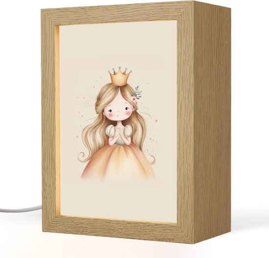 Nachtlampje 15x20 cm - Kinder lampje - Prinses - Kroon - Goud - Tafellamp kinderkamer - Slaapkamer lamp - Bedlamp kinderen - Kinderlampje stopcontact - Wandlamp babykamer - Nachtlampjes van Merkloos