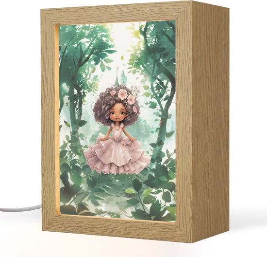 Nachtlampje 15x20 cm - Kinder lampje - Prinses - Meisje - Kasteel - Sprookjes - Roze - Tafellamp kinderkamer - Slaapkamer lamp - Bedlamp kinderen - Kinderlampje stopcontact - Wandlamp babykamer - Nachtlampjes van Decopatent