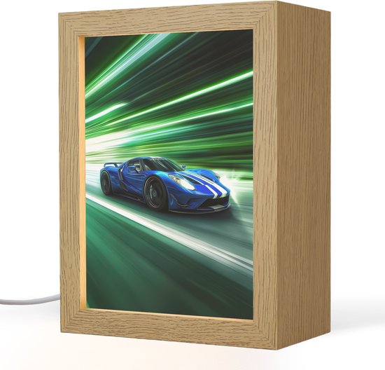 Nachtlampje 15x20 cm - Kinder lampje - Race auto - Blauw - Groen - Tafellamp kinderkamer - Slaapkamer lamp - Bedlamp kinderen - Kinderlampje stopcontact - Wandlamp babykamer - Nachtlampjes
