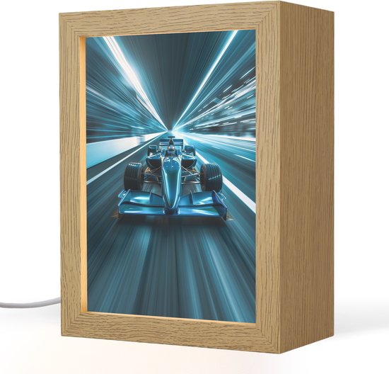 Nachtlampje 15x20 cm - Kinder lampje - Race - Auto - Racen - Jongens - Blauw - Tafellamp kinderkamer - Slaapkamer lamp - Bedlamp kinderen - Kinderlampje stopcontact - Wandlamp babykamer - Nachtlampjes van Little Dutch