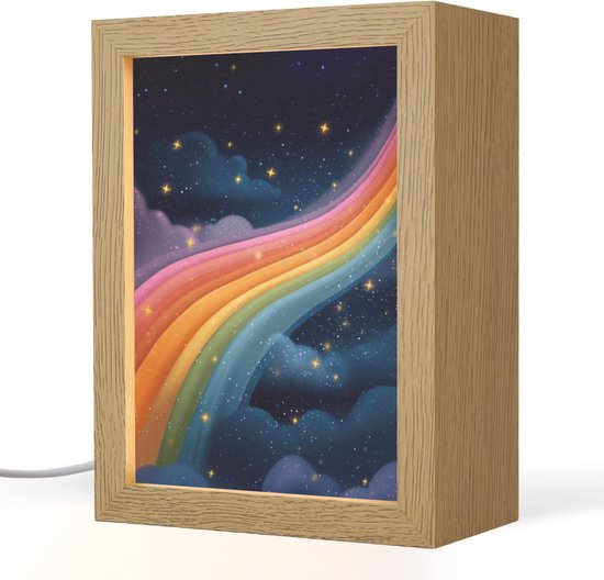 Nachtlampje 15x20 cm - Kinder lampje - Regenboog - Sterrenhemel - Kleurrijk - Tafellamp kinderkamer - Slaapkamer lamp - Bedlamp kinderen - Kinderlampje stopcontact - Wandlamp babykamer - Nachtlampjes van Merkloos