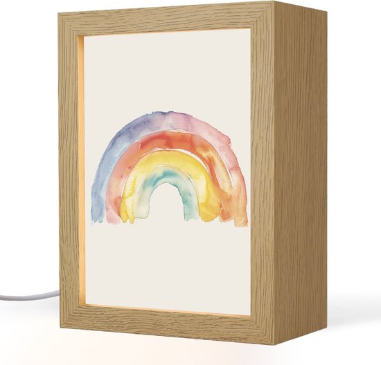 Nachtlampje 15x20 cm - Kinder lampje - Regenboog - Watercolor - Kleurrijk - Tafellamp kinderkamer - Slaapkamer lamp - Bedlamp kinderen - Kinderlampje stopcontact - Wandlamp babykamer - Nachtlampjes