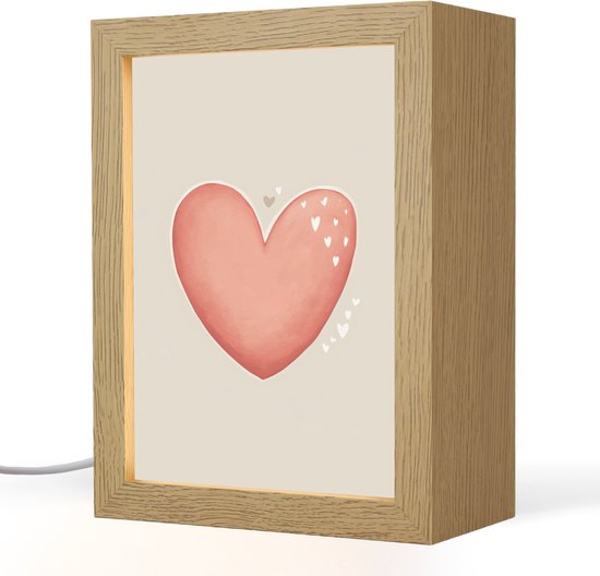 Nachtlampje 15x20 cm - Kinder lampje - Rood - Hart - Beige - Tafellamp kinderkamer - Slaapkamer lamp - Bedlamp kinderen - Kinderlampje stopcontact - Wandlamp babykamer - Nachtlampjes van Merkloos