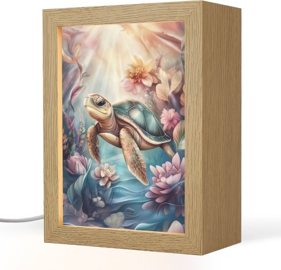 Nachtlampje 15x20 cm - Kinder lampje - Schildpad - Bloemen - Onderwater - Tafellamp kinderkamer - Slaapkamer lamp - Bedlamp kinderen - Kinderlampje stopcontact - Wandlamp babykamer - Nachtlampjes