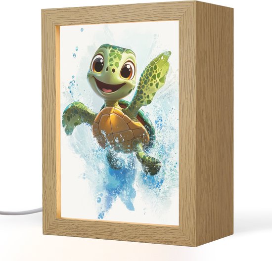 Nachtlampje 15x20 cm - Kinder lampje - Schildpad - Cartoon - Water - Groen - Tafellamp kinderkamer - Slaapkamer lamp - Bedlamp kinderen - Kinderlampje stopcontact - Wandlamp babykamer - Nachtlampjes van Merkloos