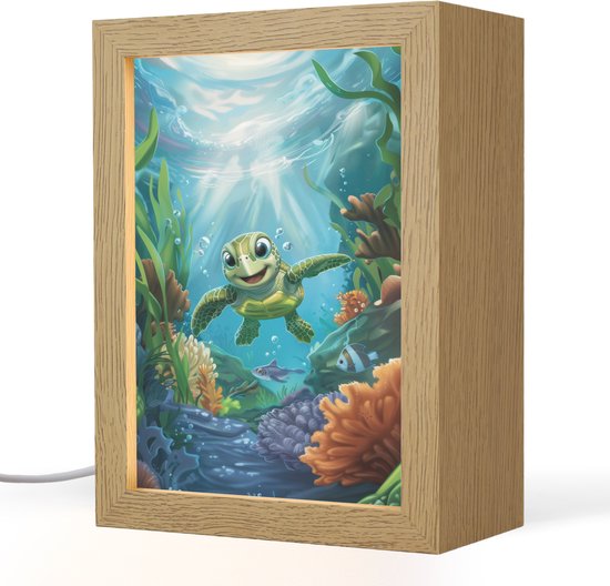Nachtlampje 15x20 cm - Kinder lampje - Schildpad - Zeedieren - Onderwater - Zeewier - Tafellamp kinderkamer - Slaapkamer lamp - Bedlamp kinderen - Kinderlampje stopcontact - Wandlamp babykamer - Nachtlampjes