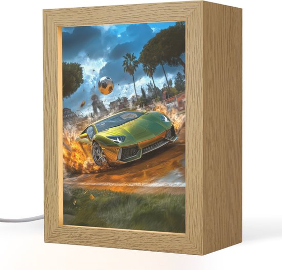 Nachtlampje 15x20 cm - Kinder lampje - Sportwagen - Groen - Voetbal - Tafellamp kinderkamer - Slaapkamer lamp - Bedlamp kinderen - Kinderlampje stopcontact - Wandlamp babykamer - Nachtlampjes van Merkloos