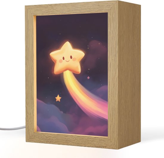 Nachtlampje 15x20 cm - Kinder lampje - Ster - Gezichtje - Lichtgevend - Tafellamp kinderkamer - Slaapkamer lamp - Bedlamp kinderen - Kinderlampje stopcontact - Wandlamp babykamer - Nachtlampjes van Merkloos