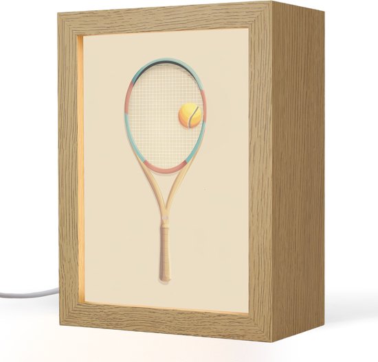 Nachtlampje 15x20 cm - Kinder lampje - Tennisracket - Bal - Beige - Tafellamp kinderkamer - Slaapkamer lamp - Bedlamp kinderen - Kinderlampje stopcontact - Wandlamp babykamer - Nachtlampjes van Merkloos