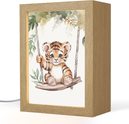 Nachtlampje 15x20 cm - Kinder lampje - Tijger - Dier - Kinderen - Jungle - Tafellamp kinderkamer - Slaapkamer lamp - Bedlamp kinderen - Kinderlampje stopcontact - Wandlamp babykamer - Nachtlampjes