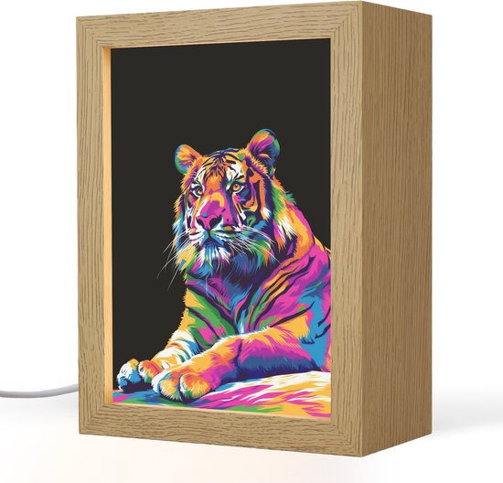 Nachtlampje 15x20 cm - Kinder lampje - Tijger - Kleurrijk - Dieren - Zwart - Neon - Tafellamp kinderkamer - Slaapkamer lamp - Bedlamp kinderen - Kinderlampje stopcontact - Wandlamp babykamer - Nachtlampjes van Merkloos