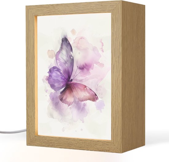 Nachtlampje 15x20 cm - Kinder lampje - Vlinder - Paars - Pastel kleuren - Tafellamp kinderkamer - Slaapkamer lamp - Bedlamp kinderen - Kinderlampje stopcontact - Wandlamp babykamer - Nachtlampjes van Merkloos