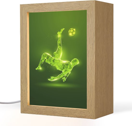 Nachtlampje 15x20 cm - Kinder lampje - Voetbal - Groen - Omhaal - Tafellamp kinderkamer - Slaapkamer lamp - Bedlamp kinderen - Kinderlampje stopcontact - Wandlamp babykamer - Nachtlampjes
