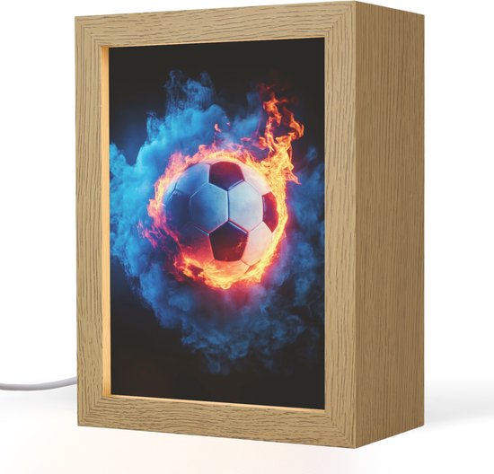 Nachtlampje 15x20 cm - Kinder lampje - Voetbal - Vuur - IJs - Blauw - Tafellamp kinderkamer - Slaapkamer lamp - Bedlamp kinderen - Kinderlampje stopcontact - Wandlamp babykamer - Nachtlampjes