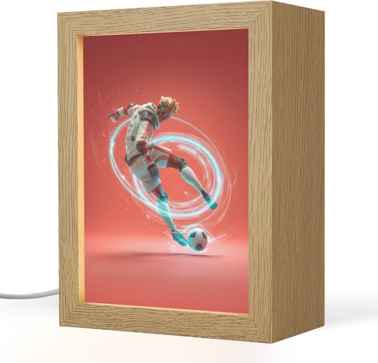 Nachtlampje 15x20 cm - Kinder lampje - Voetballer - Bal - Lichtcirkel - Rood - Tafellamp kinderkamer - Slaapkamer lamp - Bedlamp kinderen - Kinderlampje stopcontact - Wandlamp babykamer - Nachtlampjes van Merkloos