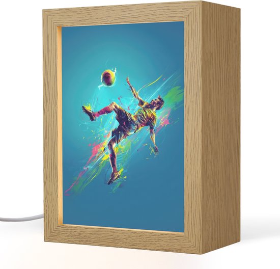 Nachtlampje 15x20 cm - Kinder lampje - Voetballer - Verfspatten - Kleurrijk - Bal - Tafellamp kinderkamer - Slaapkamer lamp - Bedlamp kinderen - Kinderlampje stopcontact - Wandlamp babykamer - Nachtlampjes van Merkloos