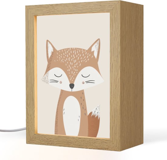 Nachtlampje 15x20 cm - Kinder lampje - Vos - Dier - Bosdieren - Tafellamp kinderkamer - Slaapkamer lamp - Bedlamp kinderen - Kinderlampje stopcontact - Wandlamp babykamer - Nachtlampjes van Merkloos