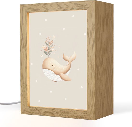 Nachtlampje 15x20 cm - Kinder lampje - Walvis - Minimalistisch - Bloemen - Stippen - Tafellamp kinderkamer - Slaapkamer lamp - Bedlamp kinderen - Kinderlampje stopcontact - Wandlamp babykamer - Nachtlampjes van Lumisky
