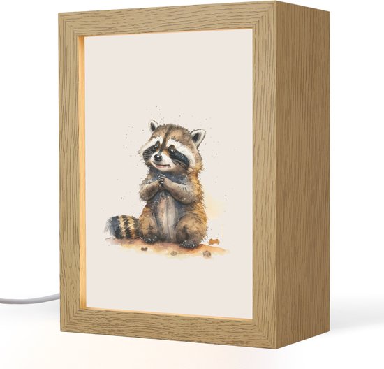 Nachtlampje 15x20 cm - Kinder lampje - Wasbeer - Waterverf - Kleuren - Dieren - Kids - Tafellamp kinderkamer - Slaapkamer lamp - Bedlamp kinderen - Kinderlampje stopcontact - Wandlamp babykamer - Nachtlampjes van Merkloos