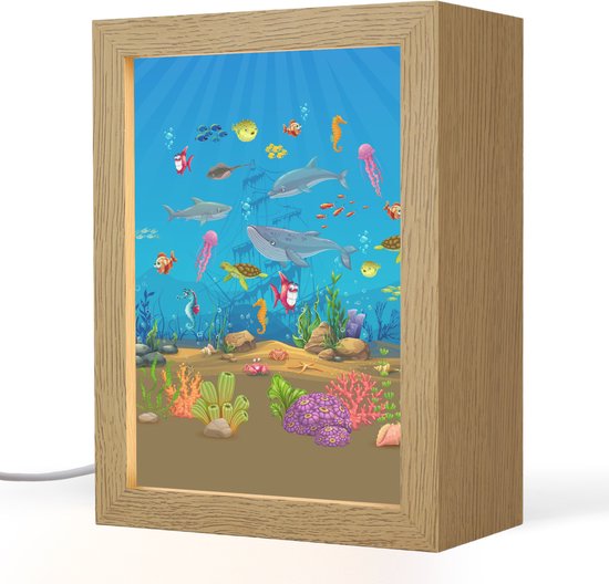 Nachtlampje 15x20 cm - Kinder lampje - Zeedieren - Onderwaterwereld - Oceaan - Onderwater - Tafellamp kinderkamer - Slaapkamer lamp - Bedlamp kinderen - Kinderlampje stopcontact - Wandlamp babykamer - Nachtlampjes