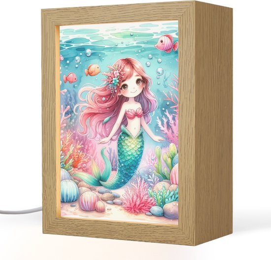 Nachtlampje 15x20 cm - Kinder lampje - Zeemeermin - Kleurrijk - Onderwater - Zeedieren - Vissen - Tafellamp kinderkamer - Slaapkamer lamp - Bedlamp kinderen - Kinderlampje stopcontact - Wandlamp babykamer - Nachtlampjes van Merkloos