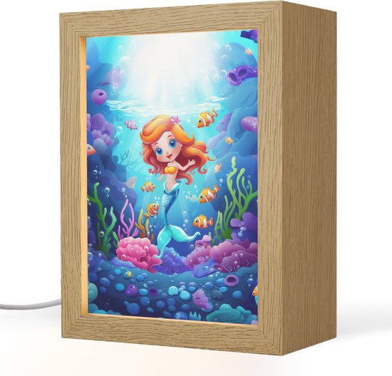 Nachtlampje 15x20 cm - Kinder lampje - Zeemeermin - Onderwaterwereld - Vissen - Oceaan - Tafellamp kinderkamer - Slaapkamer lamp - Bedlamp kinderen - Kinderlampje stopcontact - Wandlamp babykamer - Nachtlampjes van Balvi