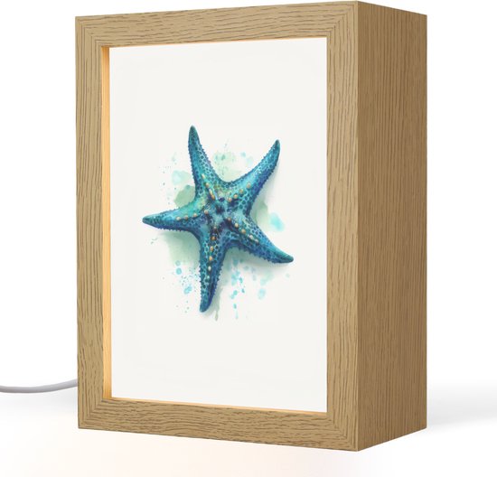 Nachtlampje 15x20 cm - Kinder lampje - Zeester - Blauw - Spetters - Tafellamp kinderkamer - Slaapkamer lamp - Bedlamp kinderen - Kinderlampje stopcontact - Wandlamp babykamer - Nachtlampjes van Merkloos