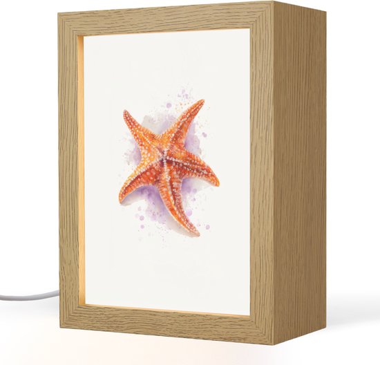 Nachtlampje 15x20 cm - Kinder lampje - Zeester - Oranje - Paars - Tafellamp kinderkamer - Slaapkamer lamp - Bedlamp kinderen - Kinderlampje stopcontact - Wandlamp babykamer - Nachtlampjes