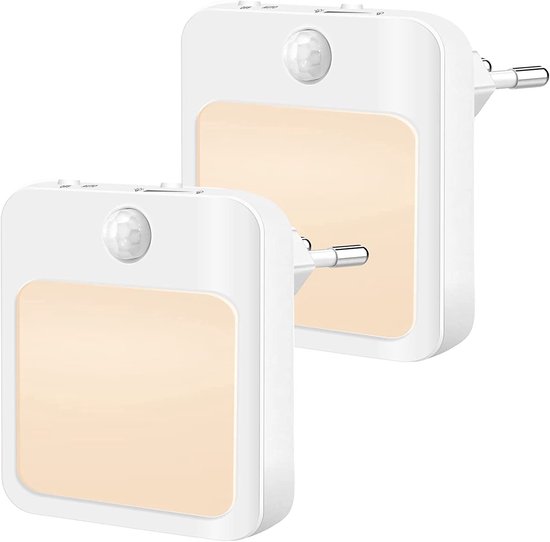 Nachtlampje - 2 x stopcontact lampje met bewegingssensor – plugin ledlamp – Nachtlampje - warm licht – dimbaar van Merkloos