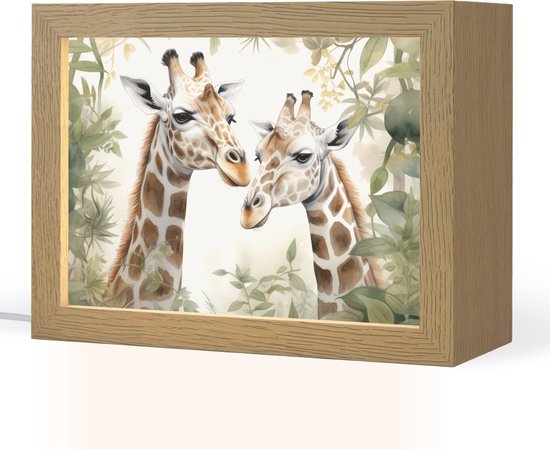 Nachtlampje 20x15 cm - Kinder lamp - Dieren - Giraffe - Bladeren - Kinderen - Tafellamp kinderkamer - Slaapkamer lamp - Bedlamp kinderen - Kinderlampje stopcontact - Wandlamp babykamer - Nachtlampjes van Merkloos