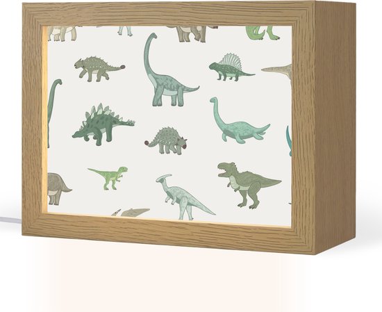 Nachtlampje 20x15 cm - Kinder lamp - Dino - Groen - Jongens - Dinosaurus - Blauw - Tafellamp kinderkamer - Slaapkamer lamp - Bedlamp kinderen - Kinderlampje stopcontact - Wandlamp babykamer - Nachtlampjes van Bajufu