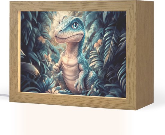 Nachtlampje 20x15 cm - Kinder lamp - Dino - Jungle - Blauw - Tafellamp kinderkamer - Slaapkamer lamp - Bedlamp kinderen - Kinderlampje stopcontact - Wandlamp babykamer - Nachtlampjes van Merkloos