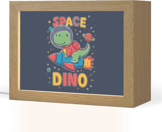 Nachtlampje 20x15 cm - Kinder lamp - Dino - Raket - Kleurrijk - Tafellamp kinderkamer - Slaapkamer lamp - Bedlamp kinderen - Kinderlampje stopcontact - Wandlamp babykamer - Nachtlampjes van Merkloos