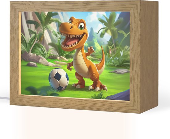 Nachtlampje 20x15 cm - Kinder lamp - Dino - Voetbal - Groen - Tafellamp kinderkamer - Slaapkamer lamp - Bedlamp kinderen - Kinderlampje stopcontact - Wandlamp babykamer - Nachtlampjes van Decopatent