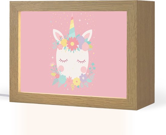 Nachtlampje 20x15 cm - Kinder lamp - Eenhoorn - Bloemen - Roze - Tafellamp kinderkamer - Slaapkamer lamp - Bedlamp kinderen - Kinderlampje stopcontact - Wandlamp babykamer - Nachtlampjes van Merkloos