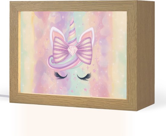 Nachtlampje 20x15 cm - Kinder lamp - Eenhoorn - Glitters - Regenboog - Pastel - Tafellamp kinderkamer - Slaapkamer lamp - Bedlamp kinderen - Kinderlampje stopcontact - Wandlamp babykamer - Nachtlampjes van Merkloos