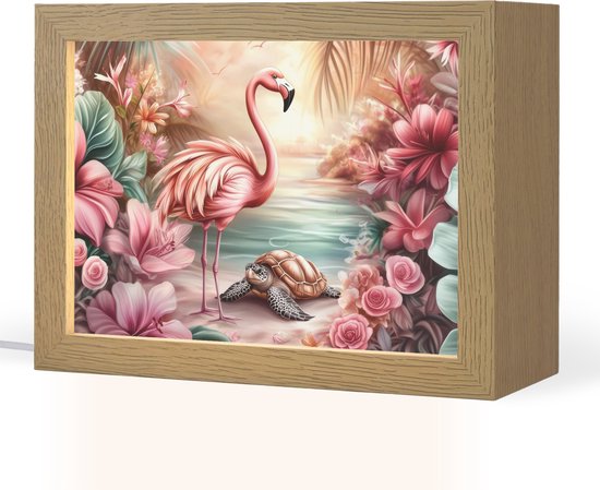 Nachtlampje 20x15 cm - Kinder lamp - Flamingo - Schildpad - Roze - Tafellamp kinderkamer - Slaapkamer lamp - Bedlamp kinderen - Kinderlampje stopcontact - Wandlamp babykamer - Nachtlampjes van Merkloos