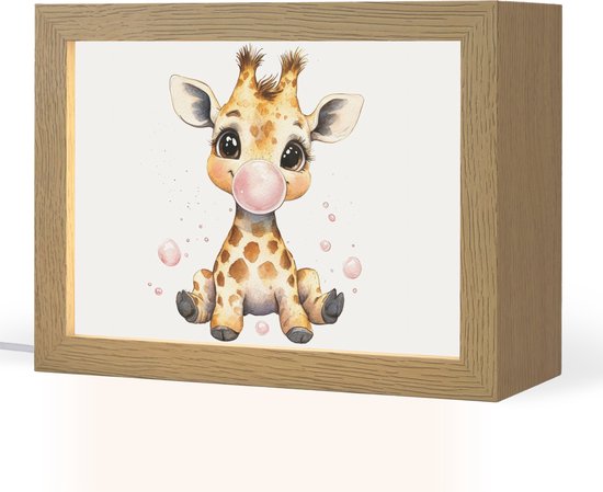 Nachtlampje 20x15 cm - Kinder lamp - Giraffe - Roze - Kauwgom - Tafellamp kinderkamer - Slaapkamer lamp - Bedlamp kinderen - Kinderlampje stopcontact - Wandlamp babykamer - Nachtlampjes van Merkloos