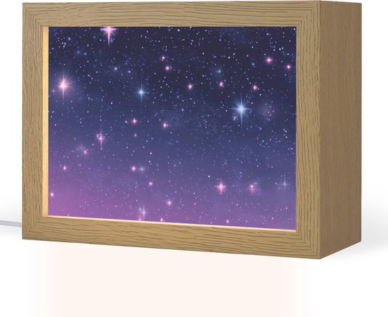 Nachtlampje 20x15 cm - Kinder lamp - Hemel - Sterren - Blauw - Tafellamp kinderkamer - Slaapkamer lamp - Bedlamp kinderen - Kinderlampje stopcontact - Wandlamp babykamer - Nachtlampjes van Merkloos