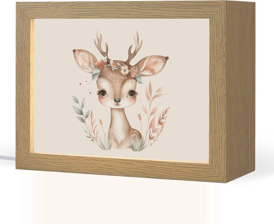 Nachtlampje 20x15 cm - Kinder lamp - Hert - Bohemian - Bloemen - Bosdieren - Tafellamp kinderkamer - Slaapkamer lamp - Bedlamp kinderen - Kinderlampje stopcontact - Wandlamp babykamer - Nachtlampjes van Merkloos